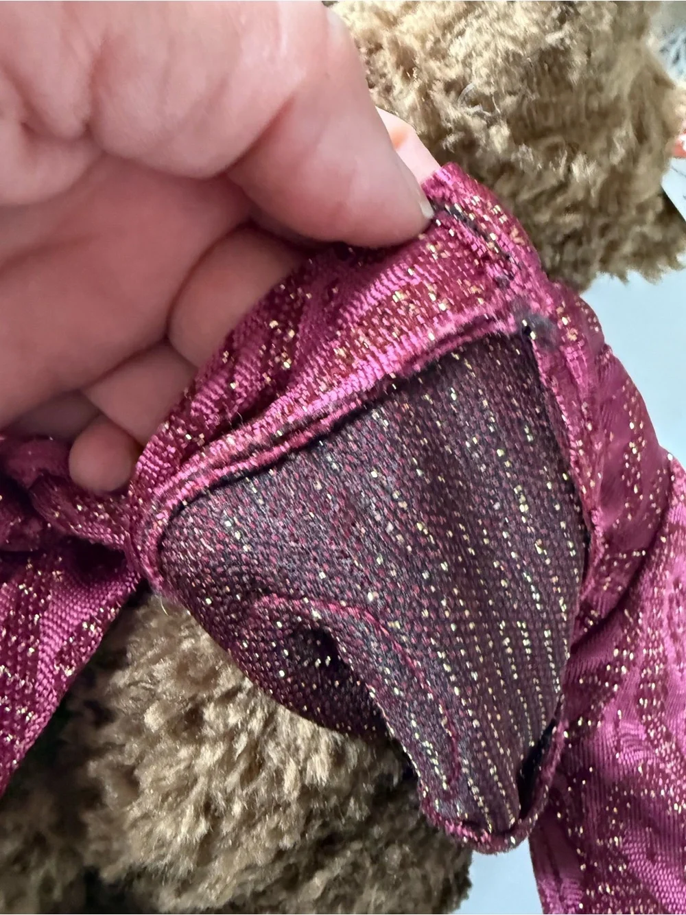 Ty Brown Plush Bear in Sparkling Magenta Robe